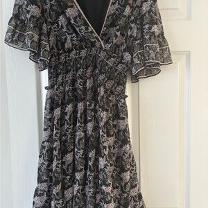 Max Studio Black and Pink Floral Mini Dress